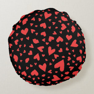 Red Hearts & Kisses Rundes Kissen