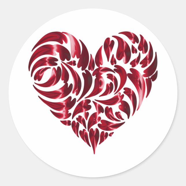 Red Hearts Lace Design Classic Round Sticker (Vorderseite)