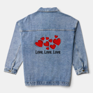 Red Hearts Liebe Design Denim Jacket Jeansjacke