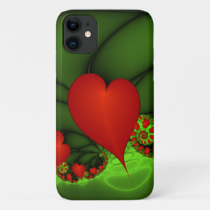 Red Hearts Lime Green Modernes Abstraktes Fraktal Case-Mate iPhone Hülle