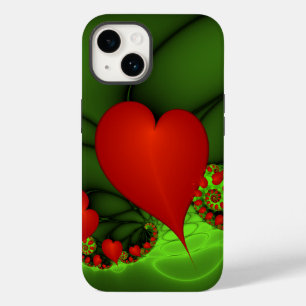 Red Hearts Lime Green Modernes Abstraktes Fraktal Case-Mate iPhone 14 Hülle