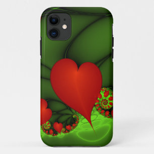 Red Hearts Lime Green Modernes Abstraktes Fraktal Case-Mate iPhone Hülle