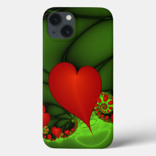 Red Hearts Lime Green Modernes Abstraktes Fraktal  Case-Mate iPhone Hülle