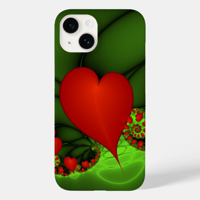 Red Hearts Lime Green Modernes Abstraktes Fraktal  Case-Mate iPhone Hülle (Rückseite)