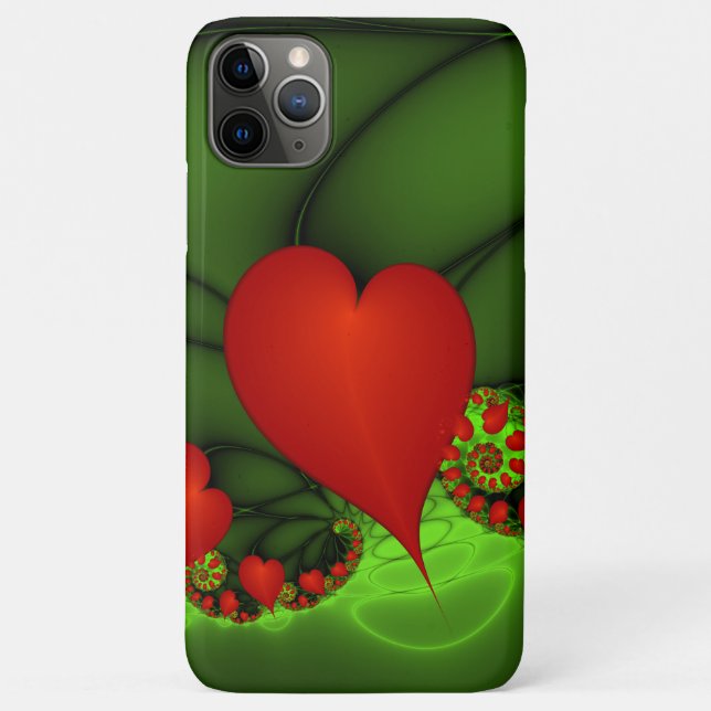Red Hearts Lime Green Modernes Abstraktes Fraktal  Case-Mate iPhone Hülle (Rückseite)