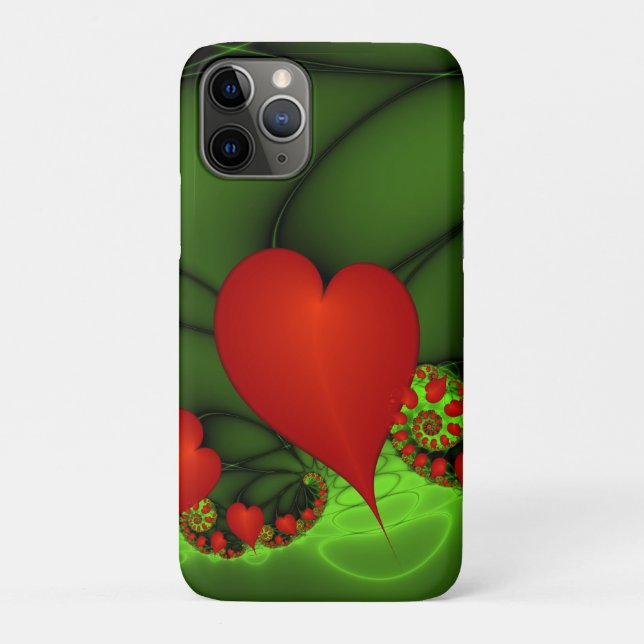 Red Hearts Lime Green Modernes Abstraktes Fraktal  Case-Mate iPhone Hülle (Rückseite)
