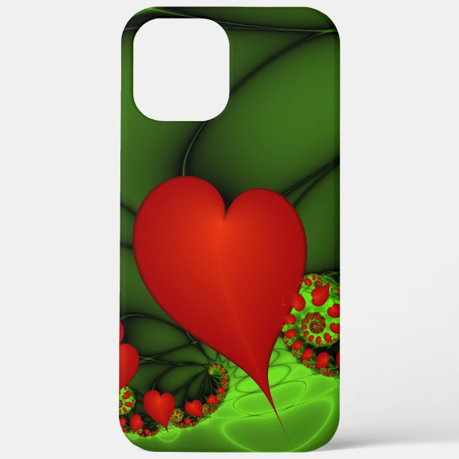 Red Hearts Lime Green Modernes Abstraktes Fraktal  Case-Mate iPhone Hülle (Rückseite)