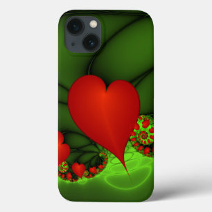Red Hearts Lime Green Modernes Abstraktes Fraktal Case-Mate iPhone Hülle