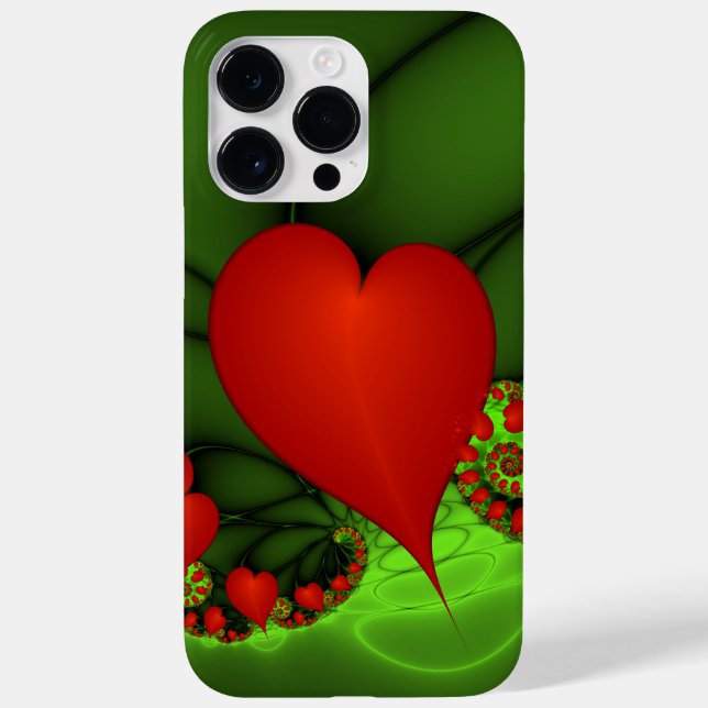 Red Hearts Lime Green Modernes Abstraktes Fraktal  Case-Mate iPhone Hülle (Rückseite)