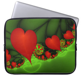 Red Hearts Lime Green Modernes Abstraktes Fraktal  Laptopschutzhülle