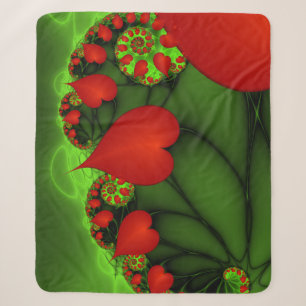Red Hearts Lime Green Modernes Abstraktes Fraktal Sherpadecke