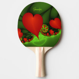 Red Hearts Lime Green Modernes Abstraktes Fraktal Tischtennis Schläger