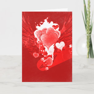 Red Hearts mit Flügeln Skateboard Valentine's Card Feiertagskarte