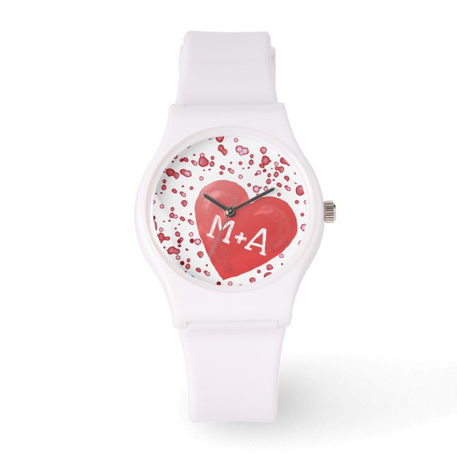 Red Hearts Mit Monogramm Armbanduhr (Vorderseite)