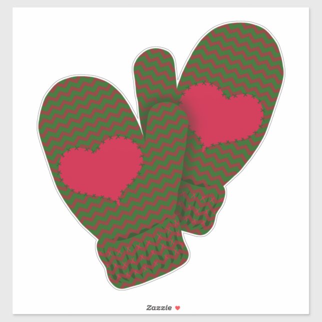 Red Hearts Mittens | Weihnachtsfeiertag Groß Aufkleber (Blatt)