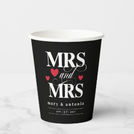 Red Hearts Mrs & Mrs Lesbian Wedding Black Pappbecher