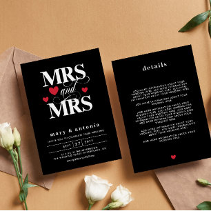 Red Hearts Mrs & Mrs Lesbian Wedding Two in one Einladung