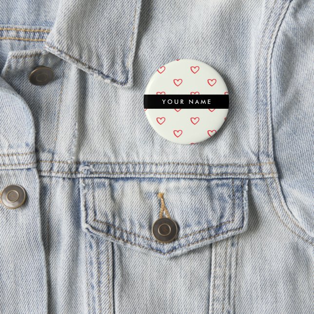 Red Hearts Muster, Liebe, Ihr Name, Personalisiere Button (Beispiel)