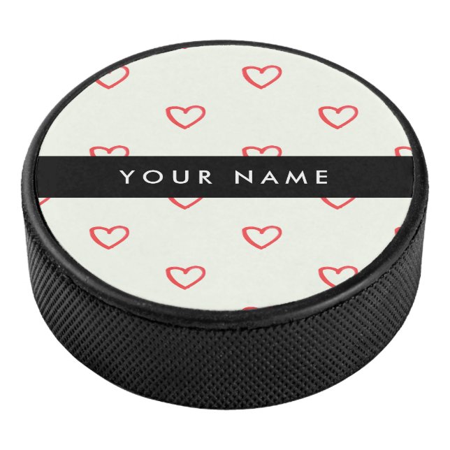 Red Hearts Muster, Liebe, Ihr Name, Personalisiere Eishockey Puck (3/4)