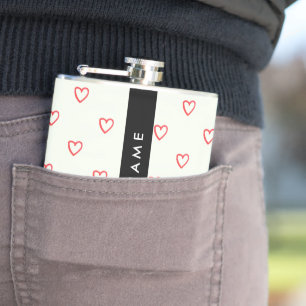 Red Hearts Muster, Liebe, Ihr Name, Personalisiere Flachmann