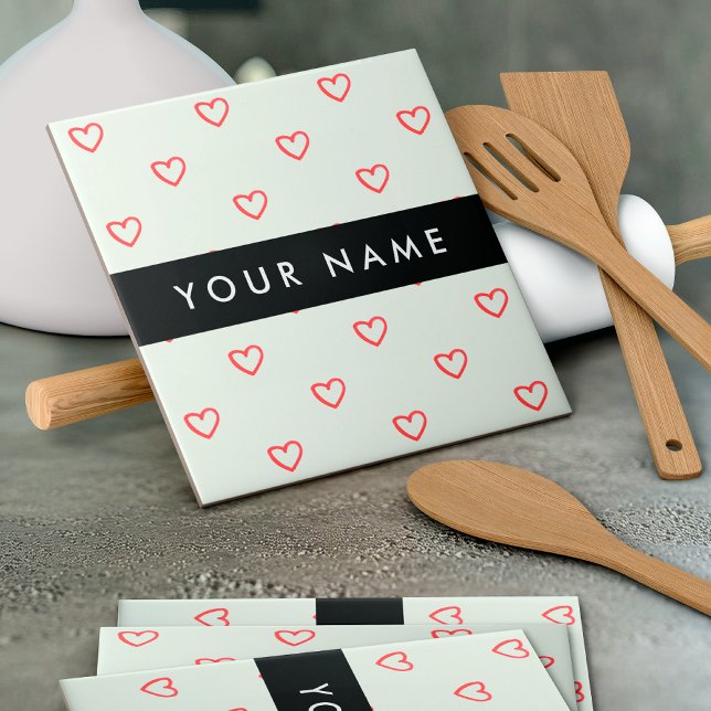Red Hearts Muster, Liebe, Ihr Name, Personalisiere Fliese (Von Creator hochgeladen)