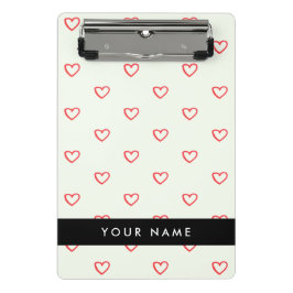 Red Hearts Muster, Liebe, Ihr Name, Personalisiere Mini Klemmbrett