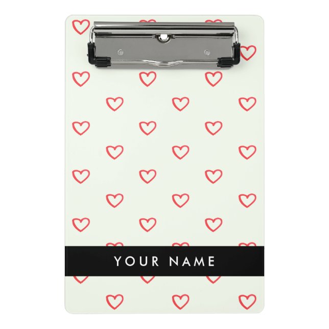 Red Hearts Muster, Liebe, Ihr Name, Personalisiere Mini Klemmbrett (Vorderseite)