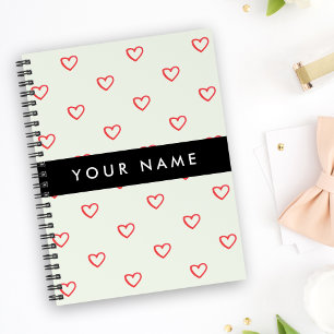 Red Hearts Muster, Liebe, Ihr Name, Personalisiere Notizblock