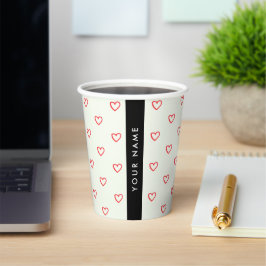 Red Hearts Muster, Liebe, Ihr Name, Personalisiere Pappbecher