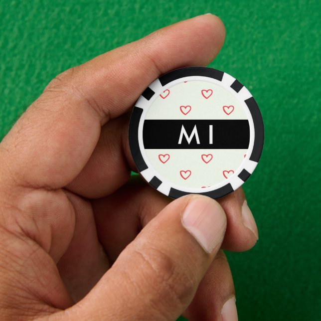 Red Hearts Muster, Liebe, Ihr Name, Personalisiere Pokerchips (Hand)