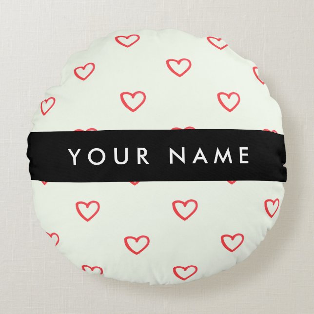 Red Hearts Muster, Liebe, Ihr Name, Personalisiere Rundes Kissen (Vorderseite)