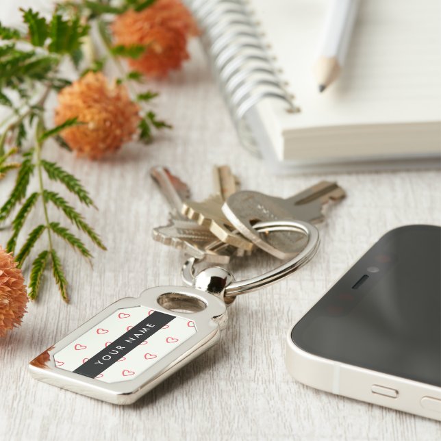 Red Hearts Muster, Liebe, Ihr Name, Personalisiere Schlüsselanhänger (Seite)