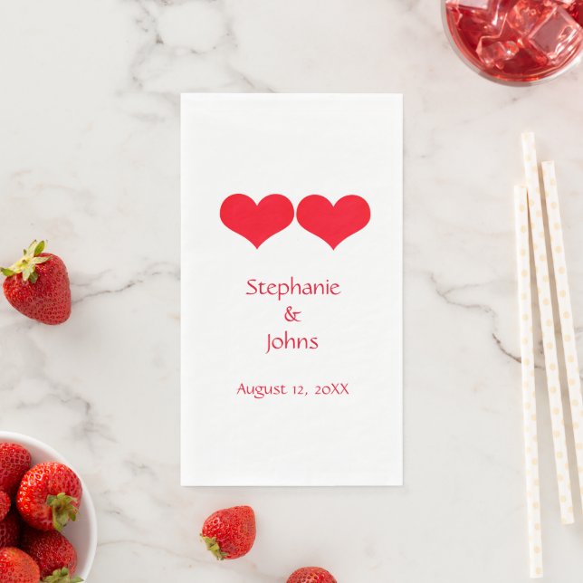Red Hearts Niedlich Couple Wedding Verlobung Elega Serviette (Beispiel)