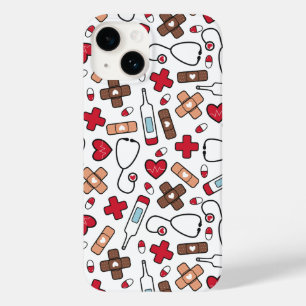 Red Hearts Nurse Doctor Pattern Case-Mate iPhone 14 Hülle