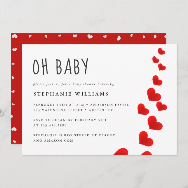 Red Hearts Oh Baby Valentines Baby Shower Einladung (Vorne/Hinten)