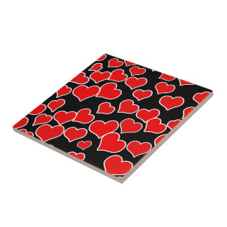 Red Hearts on Black Background Fliese