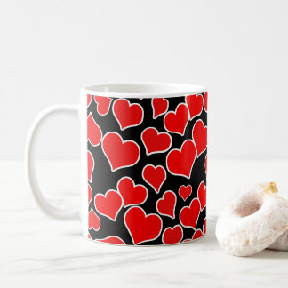 Red Hearts on Black Background Kaffeetasse