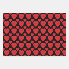 Red Hearts On Black Geschenkpapier Set