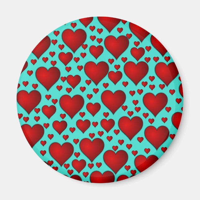 Red Hearts on Blue Background Magnet (Vorne)
