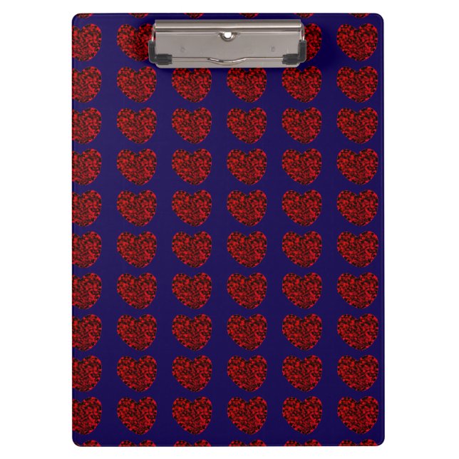Red Hearts on Blue Clipboard Klemmbrett (Vorderseite)
