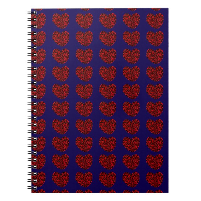 Red Hearts on Blue Spiral Notebook Notizblock (Vorderseite)