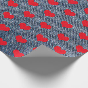 Red Hearts on Denim Wrapping Paper Geschenkpapier