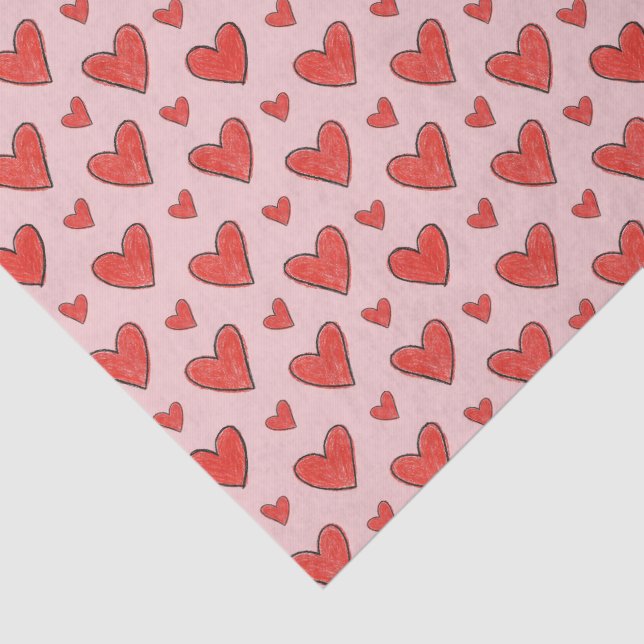 Red Hearts on Pink Child's Coloring Pattern Seidenpapier (Ausschnitt)