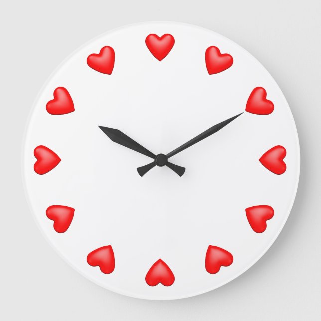 Red Hearts on White Große Wanduhr (Vorderseite)