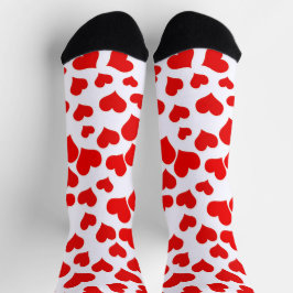 Red Hearts on White Socken
