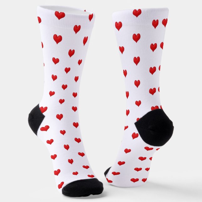 Red Hearts on White Socken (Gewinkelt)