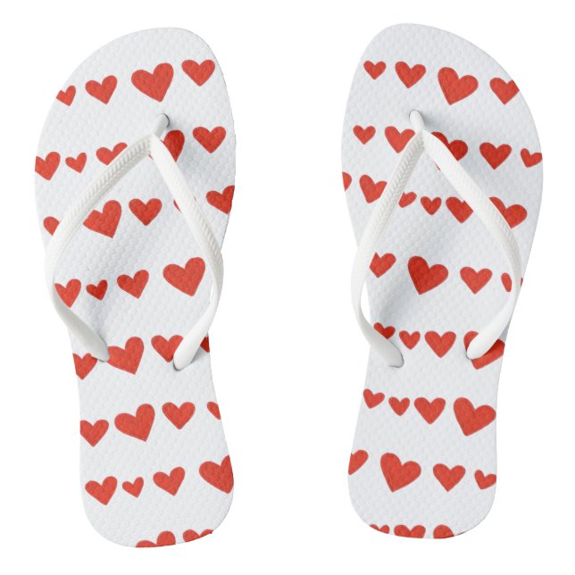 Red Hearts on White Trendy Flipflops (Fußbett)