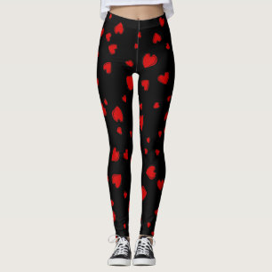 Red Hearts Pattern auf Schwarz Leggings
