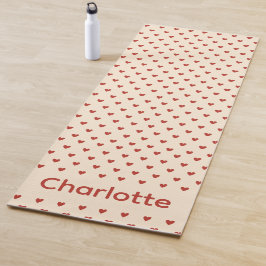 Red Hearts Pattern on Cream Background Yoga Mat Yogamatte