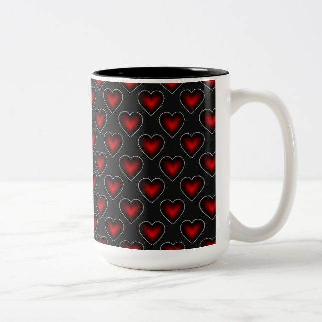 Red Hearts Pattern Red and Black Coffee Tasse (Rechts)